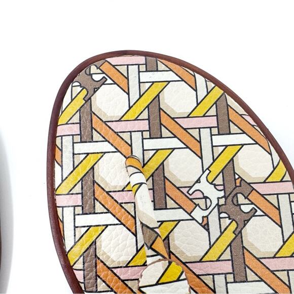 TORY BURCH Welt Pink Yellow Geometric Print Leather Miller Sandal Size 8.5 - Picture 7 of 11